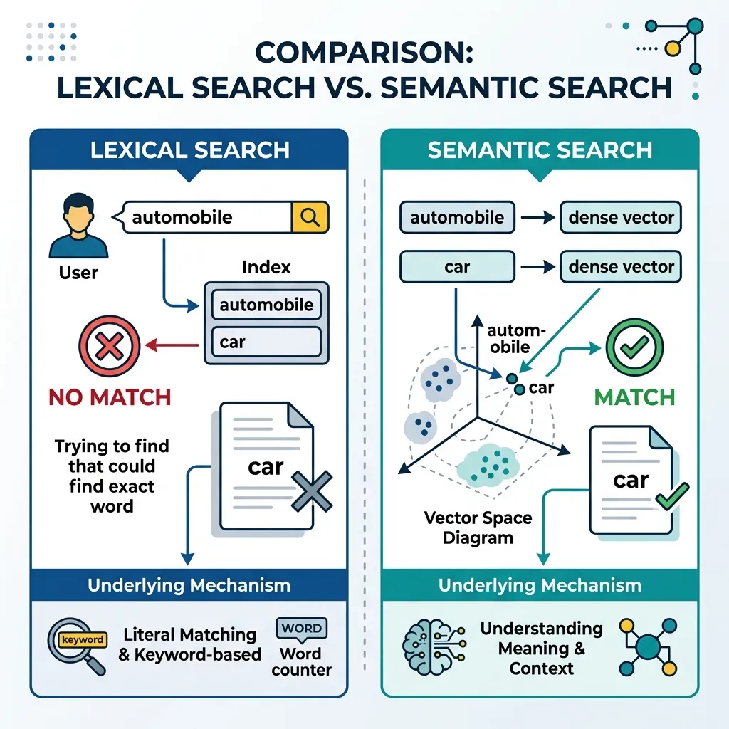 Lexical vs Semantic Search Diagram