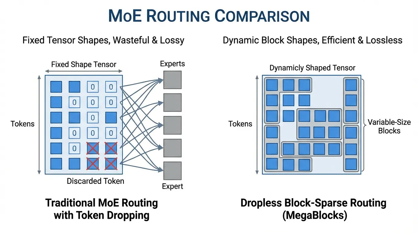 MegaBlocks Dropless Block-Sparse Routing